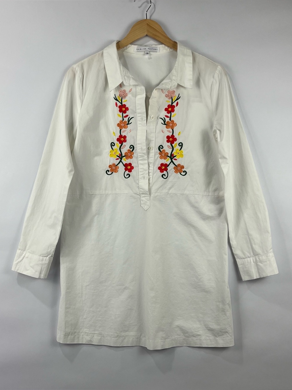 English Factory 100% Cotton Floral Embroidered Tunic Shirt Blouse M